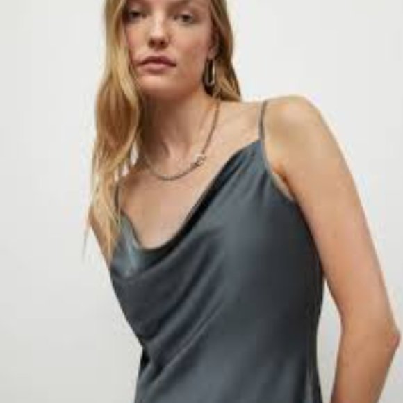 BNWT All saints Hadley Cowl Neck Midi Slip dress - Washed Grey - size 6 - Picture 4 of 15